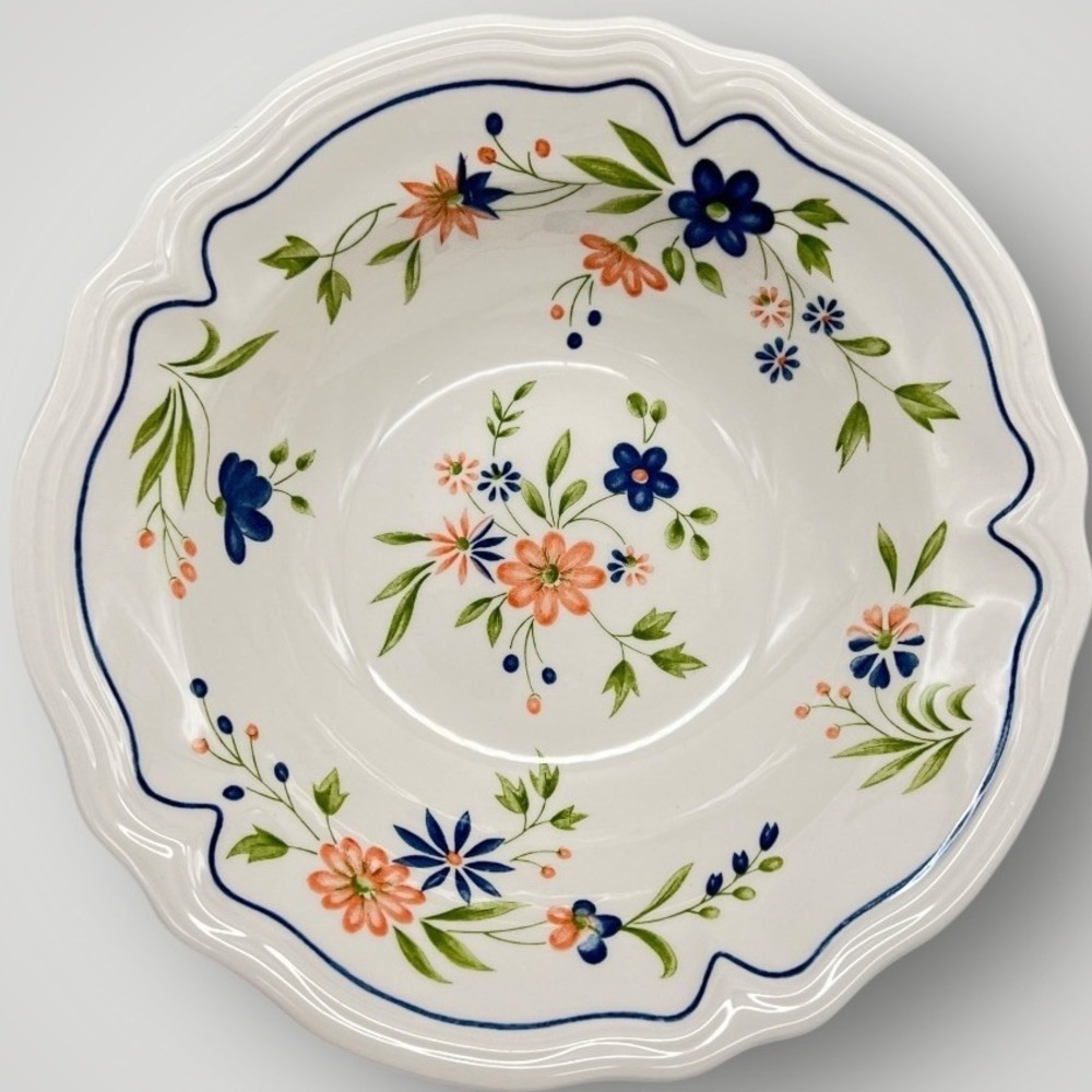 VTG Country French‎ Ironstone Japan Serving Bowl 9 1/2" White Floral